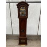 A REPRODUCTION LONGCASE CLOCK WITH TRIPLE WEIGHTS,'MOZER' WITH BULLDOG TYPE DOOR