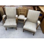 TWO MID 20TH CENTURY FIRESIDE ARMCHAIRS AND A VICTORIAN BEDROOM CHAIR