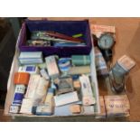VARIOUS VINTAGE MEDICAL SUPPLIES TO INCLUDE BANDAGES AND THERMOMETERS