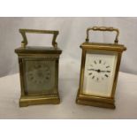 TWO BRASS CARRIGE CLOCKS WITH VISABLE ESCAPEMENTS
