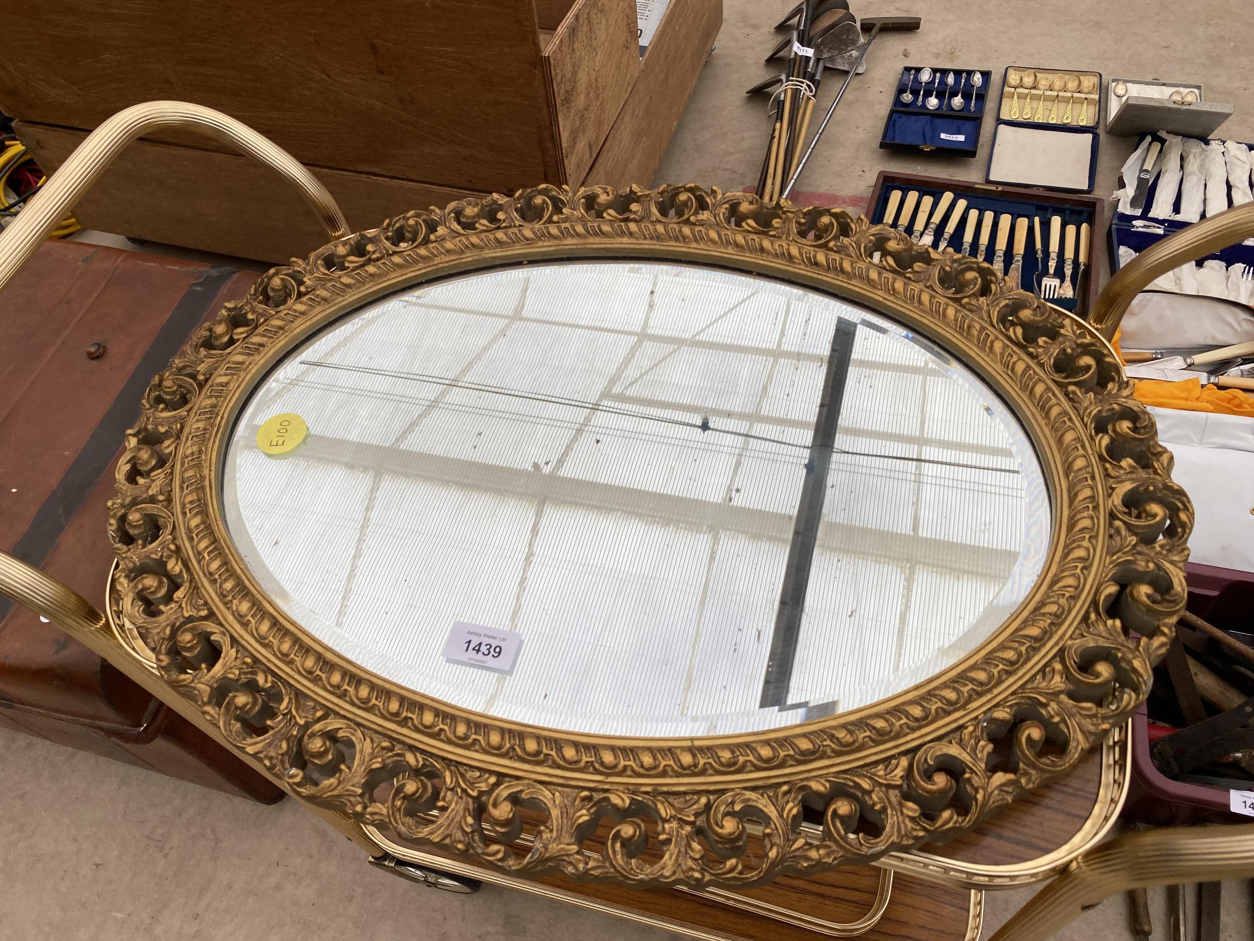 FRAMED BEVELED EDGE MIRROR AND A TWO TIER TROLLEY - Image 2 of 3