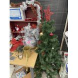 AN ASSORTMENT OF CHRISTMAS ITEMS TO INCLUDE AN ARTIFICIAL TREE, A CHRISTMAS TREE STAND AND A LIGHT