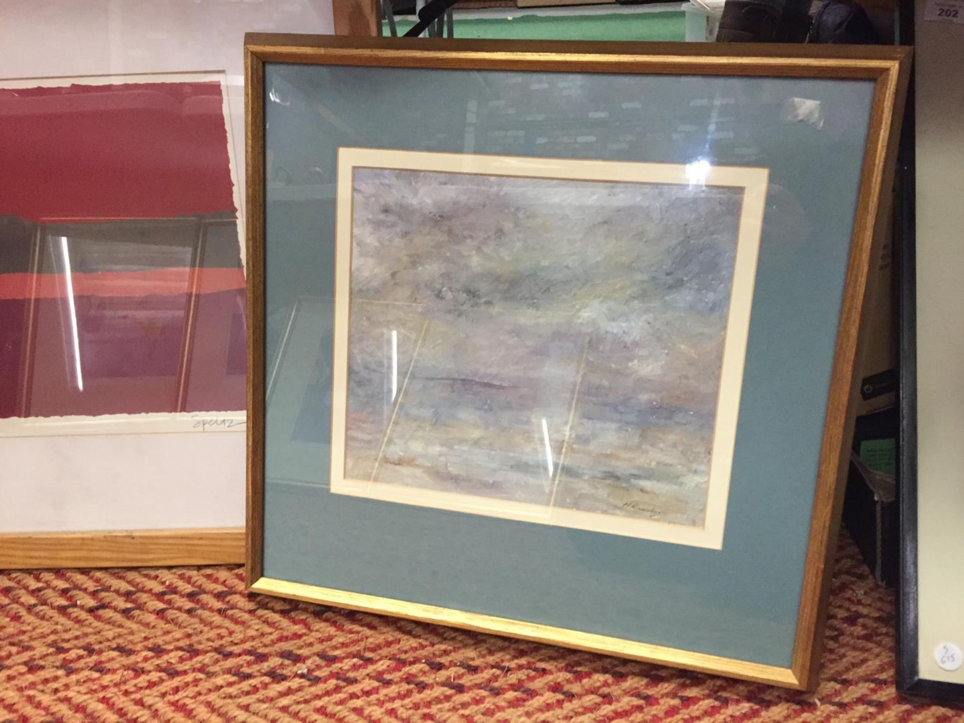 A FRAMED PICTURE OF AN ABSTRACT STORMY SEA/LANDSCAPE SIGNED M RUMSBY - Image 2 of 4