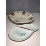 A STAFFORDSHIRE IRONSTONE DISH IN A PHEASANT DESIGN AND A CARLTONWARE SERVING DISH