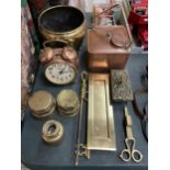 A VARIETY OF ITEMS TO INCLUDE A VINTAGE PARAFFIN HEATER, ALARM CLOCK, CANDLE SNUFFER, LETTER BOX