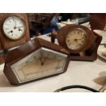 TWO WOODEN CASED MANTLE CLOCKS, ONE WHICH SWIVELS