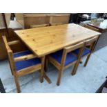 A MODERN PINE KITCHEN DINING TABLE AND SIX CHAIRS