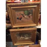 TWO PAINTINGS OF FARMYARD BIRDS IN GILT FRAMES SIGNED ERNEST HILL