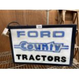 AN ILLUMINATED FORD COUNTRY TRACTORS SIGN BELIEVED WORKING ORDER BUT NO WARRANTY