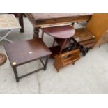 TWO OCCASIONAL TABLES, A MAGAZINE RACK AND AN OAK NEST OF TABLES