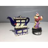 TWO ITEMS TO INCLUDE A NOVELTY TRINKET BOX AND TEAPOT