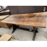 A REPRODUCTION OAK REFECTORY STYLE DINING TABLE 72"X31"