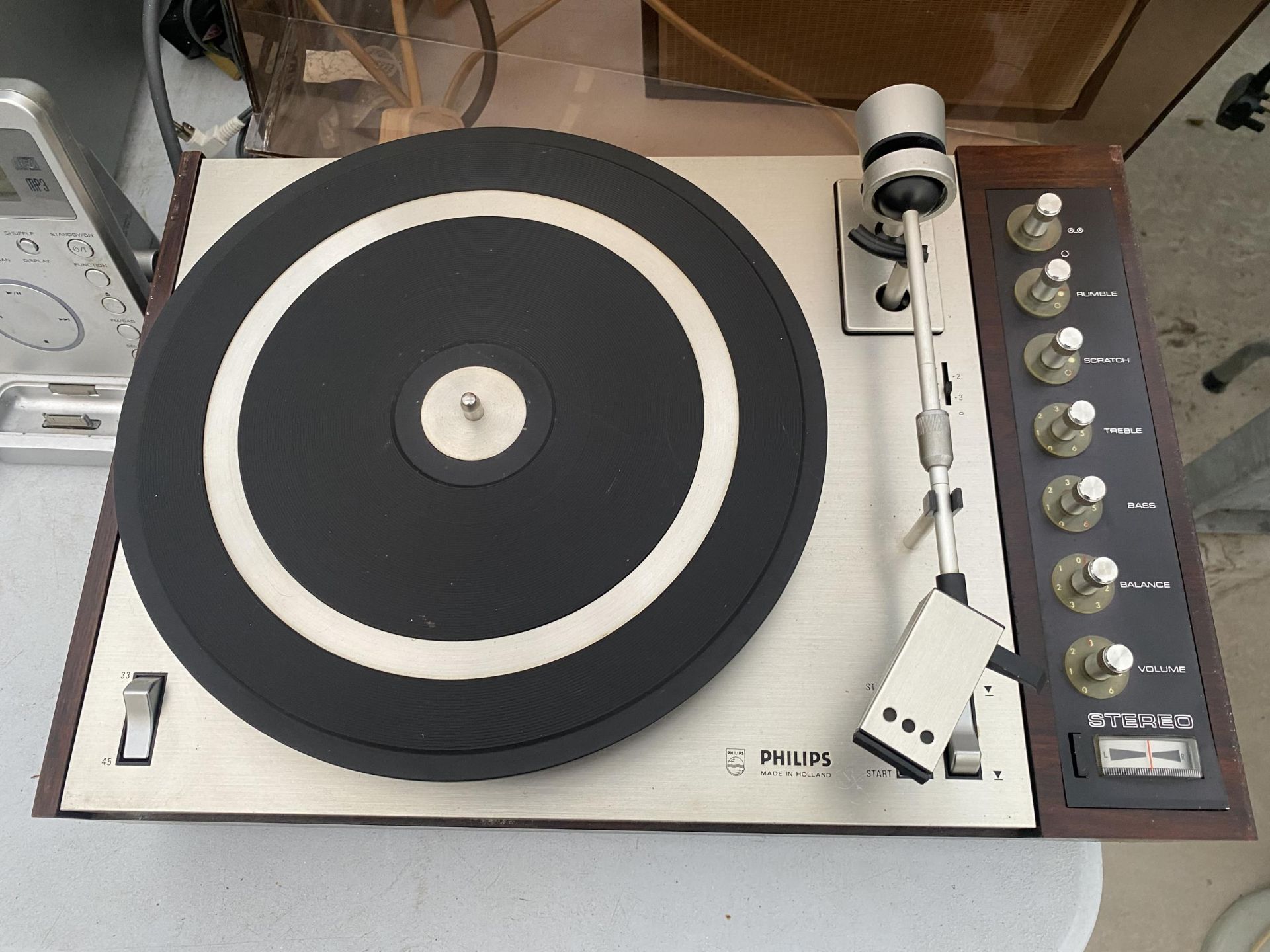 A PHILIPS RECORD PLAYER WITH TWO SPEAKERS - Image 2 of 4