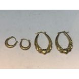 TWO PAIRS OF 9 CARAT GOLD EARRINGS ONE MARKED 375 AND ONE TESTED TO 9 CARAT GOLD GROSS WEIGHT 2.4