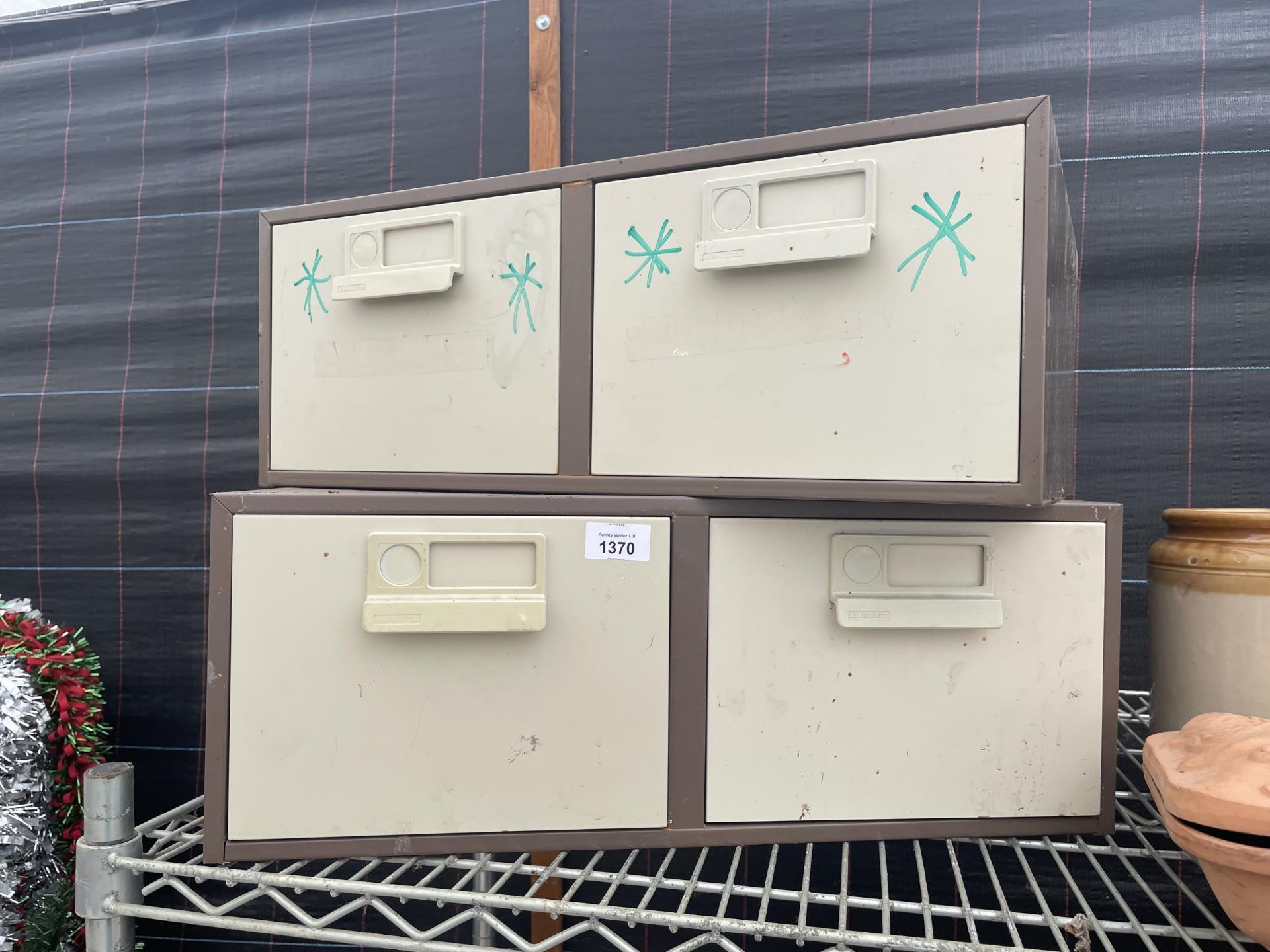 TWO VINTAGE BISLEY TWO DRAWER INDEX CARD CABINETS