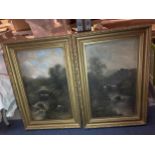 TWO LARGE SIGNED GILT FRAMED PICTURES OF RIVER SCENES SIGNED W COLLINS