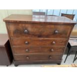 A VICTORIAN MAHOGANY AND CROSSBANDED CHEST OF FOUR DRAWERS 49.5" WIDE