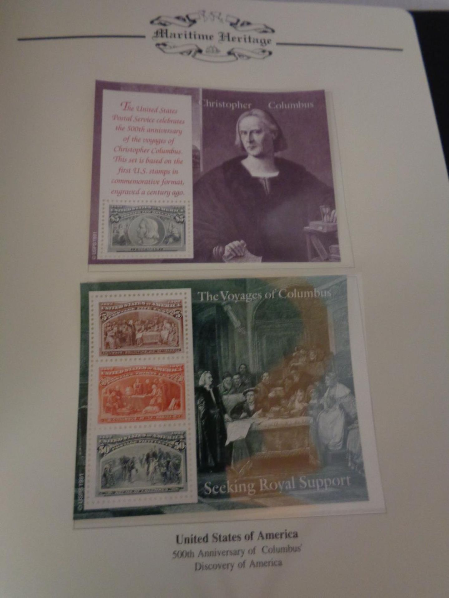 THE MARITIME COLLECTION OF STAMPS IN A BINDER , FEATURING CHRISTOPHER COLUMBUS . NOTED BANKNOTE - Image 2 of 8