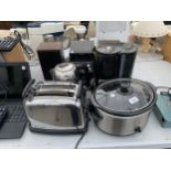 AN ASSORTMENT OF ITEMS TO INCLUDE A TOASTER, A SLOW COOKER AND A STEREO SYSTEM ETC