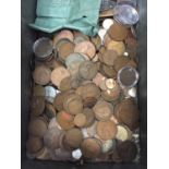 A METAL FILING DRAWER CONTAINING MOSTLY GB DECIMAL AND PRE DECIMAL BRONZE COINS AND EMPTY COIN