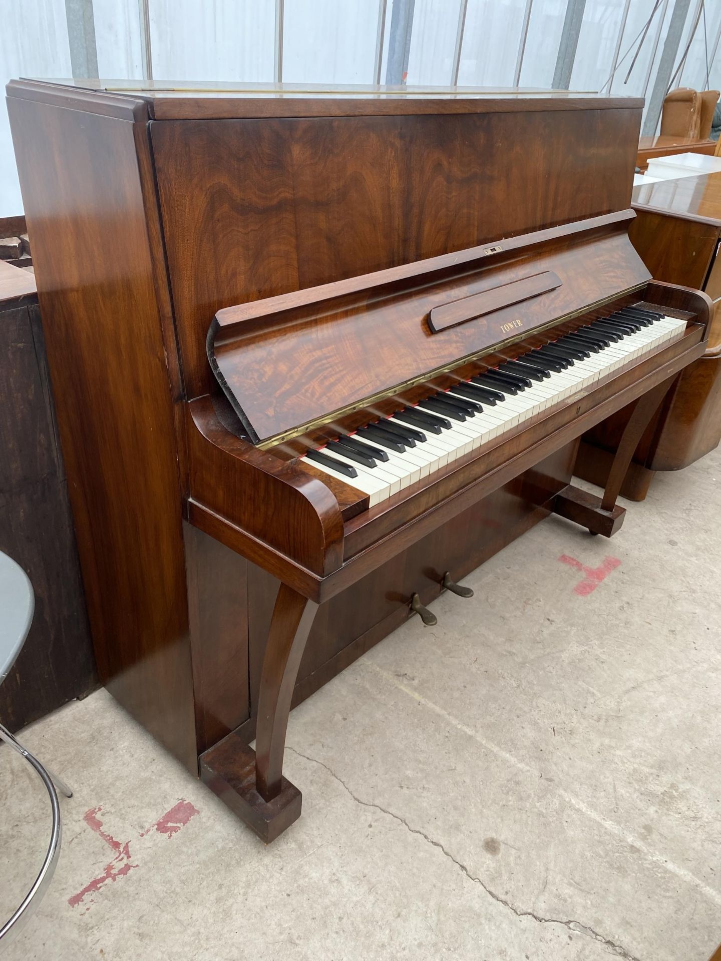 A WALNUT CASED OVERSTRUNG PIANO, BEARING TOWER LABEL - Image 2 of 6