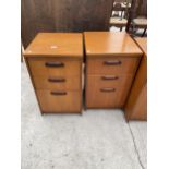 A PAIR OF RETRO TEAK WILLIAM LAWRENCE BEDSIDE CHESTS OF THREE DRAWERS 16" WIDE