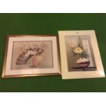 ONE MOUNTED PRINT OF A VASE OF FLOWERS AND A FRAMED PRINT OF A VASE OF FLOWERS