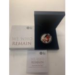 A THE ROYAL MINT 2015 WE WHO REMAIN ALDERNEY £5 SILVER PROOF PIEDFORT COIN WITH CERTIFICATE OF