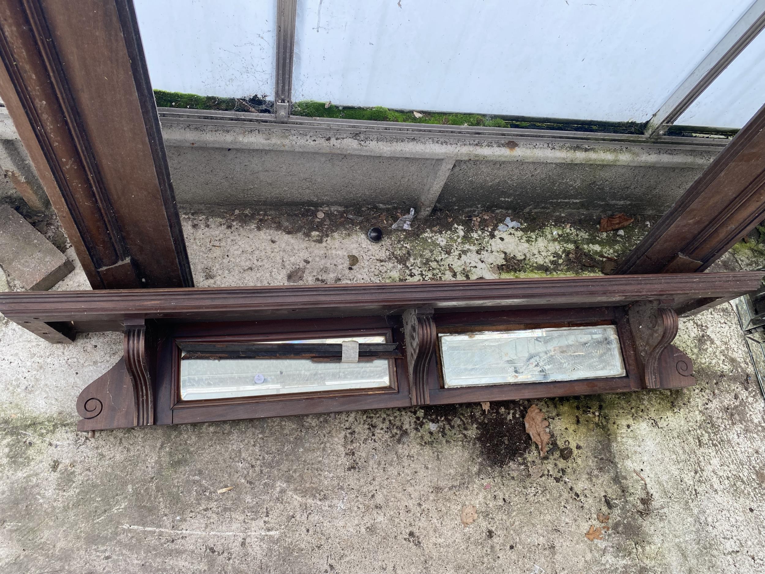 A WOODEN FIRE SURROUND AND A MIRRORED MANTEL SHELF - Image 2 of 2