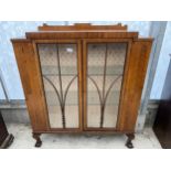 A MID 20TH CENTURY MAHOGANY CHINA CABINET ON CABRIOLE LEGS WITH BALL AND CLAW FEET 42 INCHES WIDE