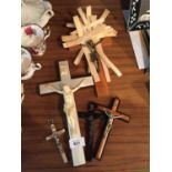 FIVE RELIGIOUS ITEMS OF CHRIST ON THE CROSS, ALSO INCLUDES PALM CROSSES