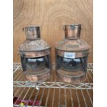 A PAIR OF VINTAGE COPPER BOAT LIGHTS ONE STAMPED PORT AND THE OTHER STAMPED STARBOARD