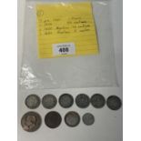 TEN PRE-1920 FRENCH COINS - AN 1898 50 CENTIMES, AN 1855 TEN CENTIMES, AN 1863 FIVE CENTIMES AND