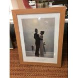 A LARGE FRAMED JACK VETTRIANO PRINT OF A COUPLE DANCING SIZE 28 INCHES X 36 INCHES