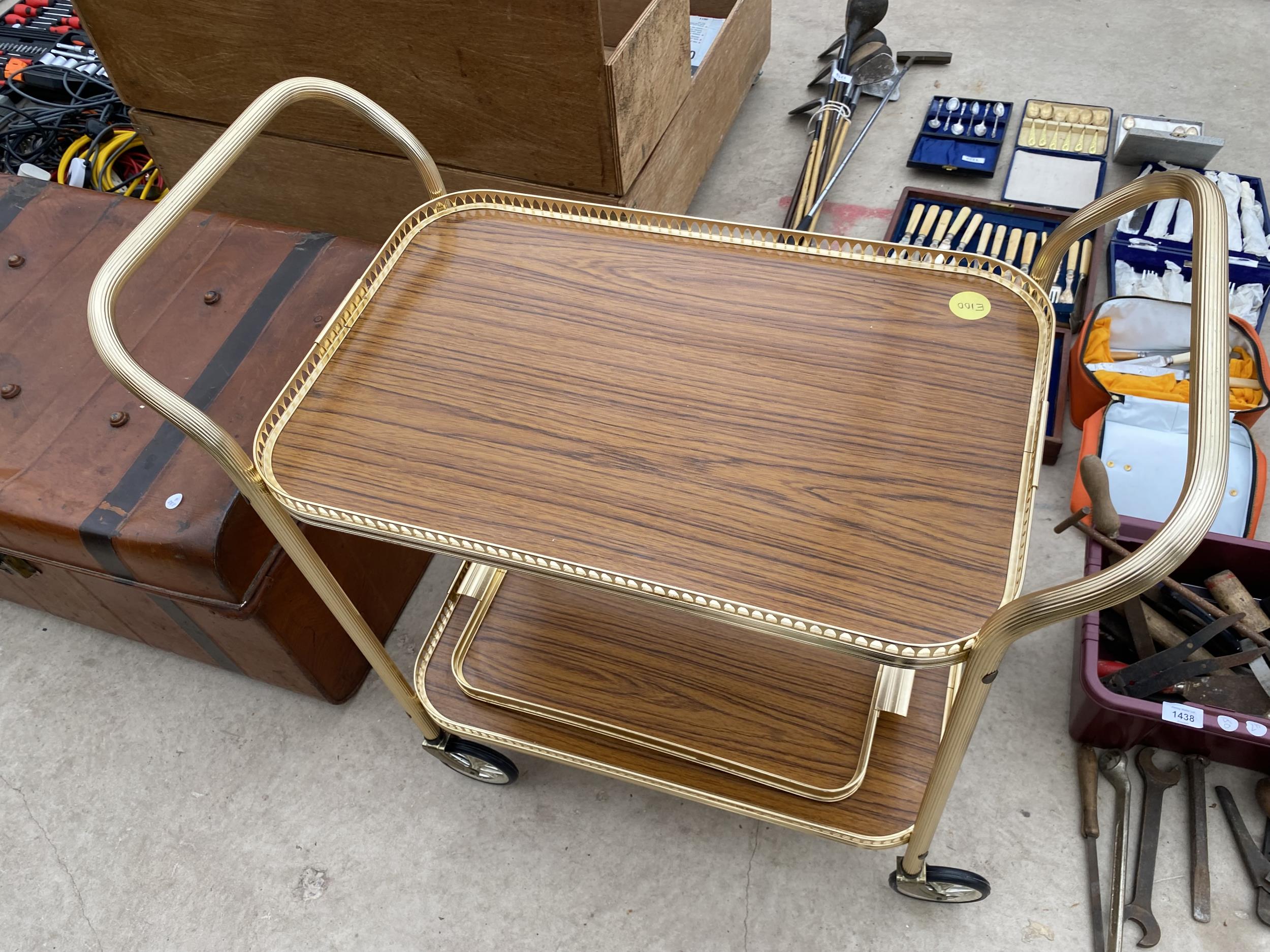 FRAMED BEVELED EDGE MIRROR AND A TWO TIER TROLLEY - Image 3 of 3