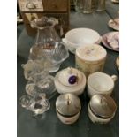 GLASSWARE AND CERAMICS TO INCLUDE ROYAL WORCESTER EGG CODDLERS, BOWLS, VASES AND PAPERWEIGHTS