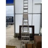 A SEVEN RUNG ALLUMINIUM STEP LADDER AND A TWO SECTION EXTENDABLE LADDER