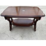A MODERN MAHOGANY TWO TIER COFFEE TABLE 30 INCHES X 19 INCHES
