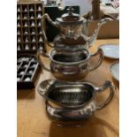 A THREE PART SILVER PLATED SET TO INCLUDE A TEAPOT, SUGAR BOWL AND MILK JUG