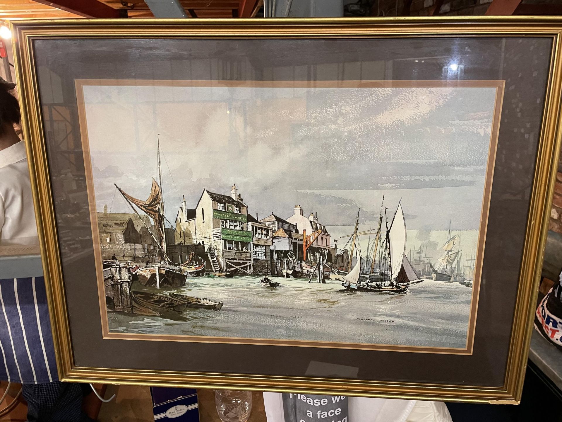 A SIGNED PRINT OF A HARBOUR SCENE