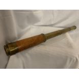 A VINTAGE BRASS AND WOOD TELESCOPE