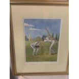 A GILT FRAMED LIMITED EDITION LIZ TAYLOR WEBB PICTURE 'OVER AND OUT' PENCIL SIGNED TO LOWER RIGHT