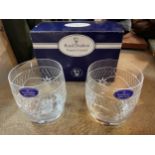A BOXED PAIR OF ROYAL DOULTON ETCHED CRYSTAL TUMBLERS