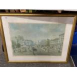 A LARGE GILT FRAMED PICTURE OF A STREET SCENE SIGNED LIZ TAYLOR