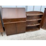 A MID 20TH CENTURY OAK BUREAU AND OPEN BOOKCASE