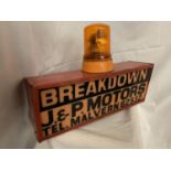 A VINTAGE BREAKDOWN J & P MOTORS MALVERN ILLUMINATED LIGHT BOX SIGN - SIGN 61CM X 23 CM (NOT