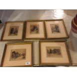 FIVE GILT FRAMED SIGNED PICTURES OF NOSTALGIC STREET SCENES