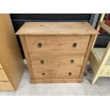A MODERN MEXICAN PINE CHEST OF THREE DRAWERS 32.5" WIDE