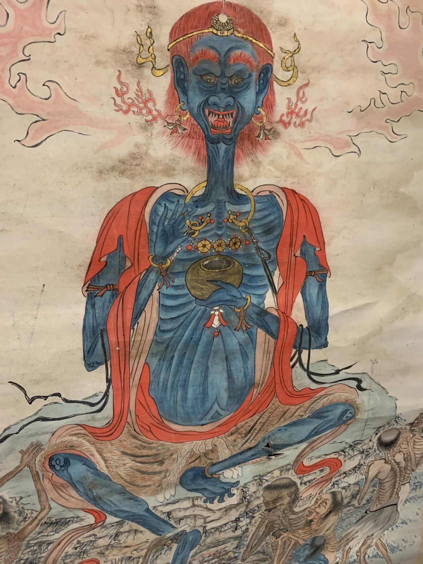 A VINTAGE PAINTED BUDDHIST PRAYER BANNER - Image 3 of 5