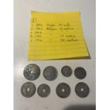 SEVEN VARIOUS COINS DATING FROM 1861 TO 1910 - CEYLON AND BELGIUM